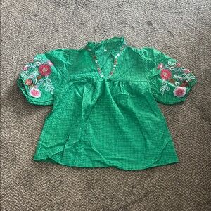 Green Embroidered Kids Top
